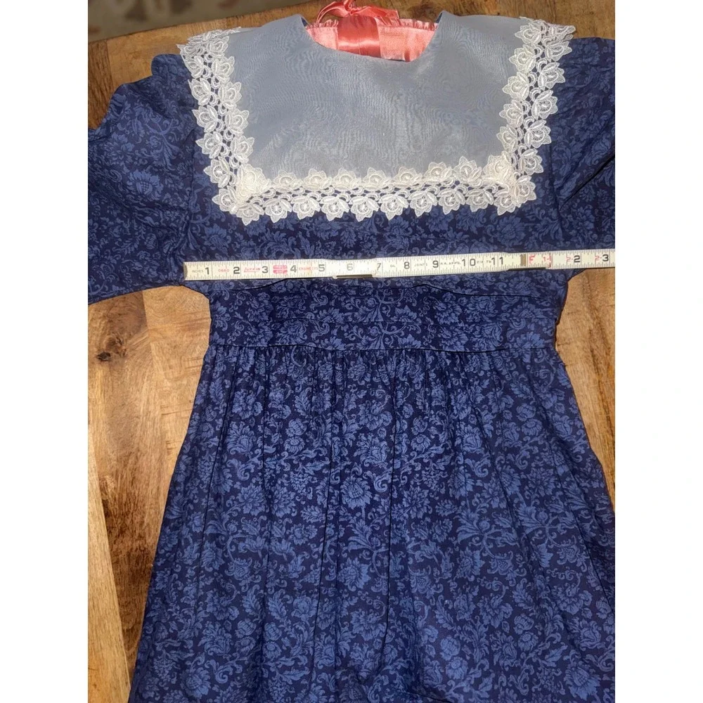 Vintage Bonnie Jean Union Made USA Girls Size 16 Navy Lace Party Holiday Dress